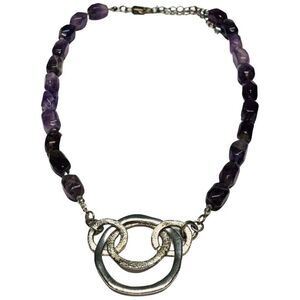 Vintage Etienne Aigner Genuine Purple Amethyst Silver Tone Chain Necklace 21in